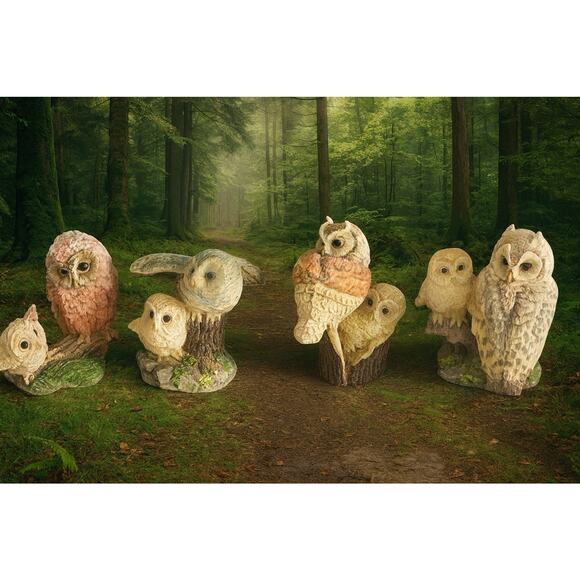 Lot Of 4 Vintage 90s Hamilton Collection By Russell Willis Owl Figurines Rustic - Picture 1 of 11